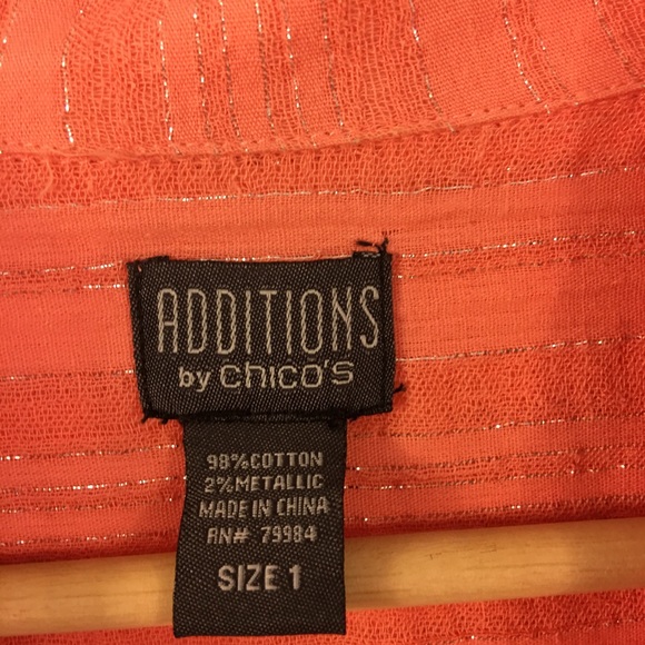 Chicos 1 Additions Shirt M Coral Metallic Top - Picture 3 of 6